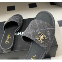 Best Grade Chanel Quilted Cotton Flat Slides Sandal CH030902 Black 2026