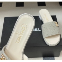 Shop Duplicate Chanel Quilted Cotton Flat Slides Sandal CH030902 Grey 2026