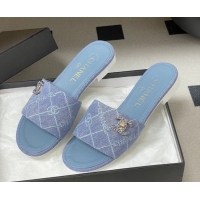 Pretty Style Chanel Quilted Cotton Flat Slides Sandal CH030902 Light Blue 2026