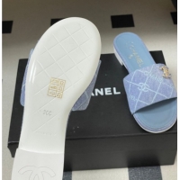 Pretty Style Chanel Quilted Cotton Flat Slides Sandal CH030902 Light Blue 2026