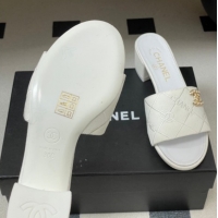Top Grade Chanel Quilted Cotton Heel Slides Sandal 5cm CH030902 White 2026