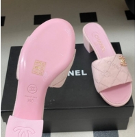 Charming Chanel Quilted Cotton Heel Slides Sandal 5cm CH030902 Pink 2026