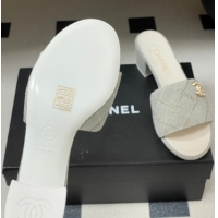Good Quality Chanel Quilted Cotton Heel Slides Sandal 5cm CH030902 Grey 2026
