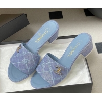 Hot Style Chanel Quilted Cotton Heel Slides Sandal 5cm CH030902 Light Blue 2026