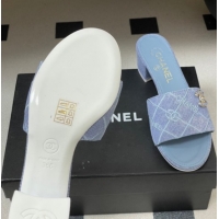 Hot Style Chanel Quilted Cotton Heel Slides Sandal 5cm CH030902 Light Blue 2026