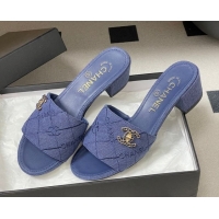 Sophisticated Chanel Quilted Cotton Heel Slides Sandal 5cm CH030902 Denim Blue 2026