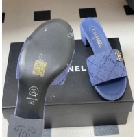 Sophisticated Chanel Quilted Cotton Heel Slides Sandal 5cm CH030902 Denim Blue 2026
