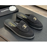 Classic Hot Chanel Corduroy Flat Mules with CC Foldover G47119 Black 2026