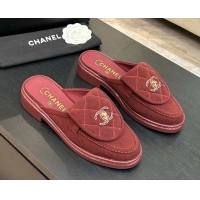 Top Design Chanel Corduroy Flat Mules with CC Foldover G47119 Deep Red 2026