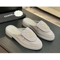 Buy Luxury Chanel Corduroy Flat Mules with CC Foldover G47119 Light Grey 2026
