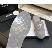 Buy Luxury Chanel Corduroy Flat Mules with CC Foldover G47119 Light Grey 2026