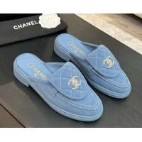 Cheap Price Chanel Corduroy Flat Mules with CC Foldover G47119 Blue 2026