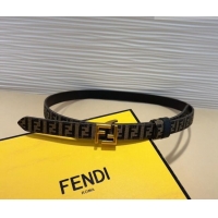 Inexpensive Fendi FF Canvas and Calfskin Belt 2cm FE102201 Black/Aged Gold 2024