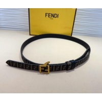 Inexpensive Fendi FF Canvas and Calfskin Belt 2cm FE102201 Black/Aged Gold 2024