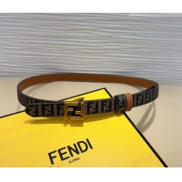 Discount Fendi FF Canvas and Calfskin Belt 2cm FE102201 Brown/Aged Gold 2024
