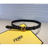 Good Quality Fendi FF Canvas and Calfskin Belt 2cm FE102201 Black/Shiny Gold 2024