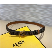 Promotional Fendi FF Canvas and Calfskin Belt 2cm FE102201 Brown/Shiny Gold 2024