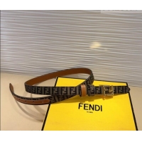 Promotional Fendi FF Canvas and Calfskin Belt 2cm FE102201 Brown/Shiny Gold 2024