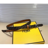 Shop Discount Fendi FF Canvas and Calfskin Belt 2cm FE102201 Brown/Silver 2024