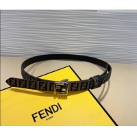Best Quality Fendi FF Canvas and Calfskin Belt 2cm FE102201 Black/Silver 2024