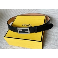 Luxury Discount Fendi Women's Calfskin Belt 3cm with FF Buckle 0315 Black/Silver 2025
