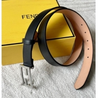 Luxury Discount Fendi Women's Calfskin Belt 3cm with FF Buckle 0315 Black/Silver 2025