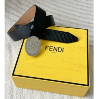 Top Quality Fendi Men's Striped Calfskin Belt 3.4cm 0315 Black/Silver 2025