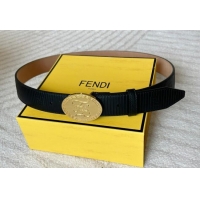 Buy Fashionable Fendi Men's Striped Calfskin Belt 3.4cm 0315 Black/Gold 2025