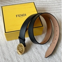 Buy Fashionable Fendi Men's Striped Calfskin Belt 3.4cm 0315 Black/Gold 2025