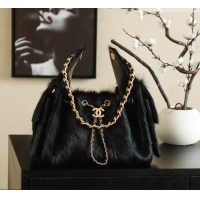 Unique Discount Chanel 25 Small Hobo Handbag in Horsehair AS5293 Black 2026