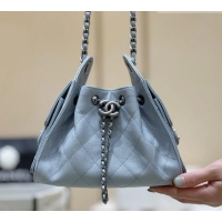 Promotional Chanel 25 Mini Handbag in Grained Calfskin AS5631 Light Blue/Silver 2026 Top Quality