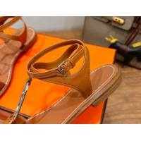 Pretty Style Hermes Marinella Flat Sandals in Calfskin Leather with Chaine d'Ancre Buckle 0304001 Brown 2026