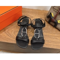 Best Product Hermes Marinella Heel Sandals 5cm in Calfskin Leather with Chaine d'Ancre Buckle 6030400 Black 2026 
