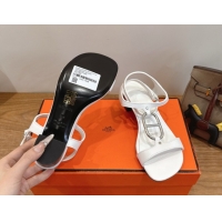 Shop Duplicate Hermes Marinella Heel Sandals 5cm in Calfskin Leather with Chaine d'Ancre Buckle 6030400 White 2026 