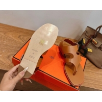 Luxurious Hermes Karen Flat Thong Sandals in Calfskin Leather Brown 2026 0304013