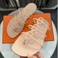 Famous Hermes Mykonos Flat Slides Sandal in TPU with Chaine d'Ancre Nude 2026 0304015
