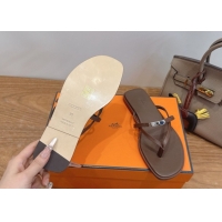 Best Price Hermes Miss Flat Slides Thong Sandal in Calfskin Leather with Kelly Buckle Grey 2026 0304019