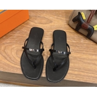 Discount Hermes Miss Flat Slides Thong Sandal in Calfskin Leather with Kelly Buckle Black 2026 0304020