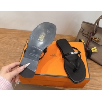 Discount Hermes Miss Flat Slides Thong Sandal in Calfskin Leather with Kelly Buckle Black 2026 0304020