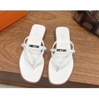 Good Quality Hermes Miss Flat Slides Thong Sandal in Calfskin Leather with Kelly Buckle White 2026 0304023