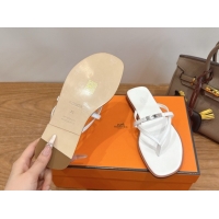 Good Quality Hermes Miss Flat Slides Thong Sandal in Calfskin Leather with Kelly Buckle White 2026 0304023