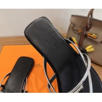 Shop Duplicate Hermes Miss Flat Slides Thong Sandal in Calfskin Leather with Kelly Buckle Silver 2026 0304024