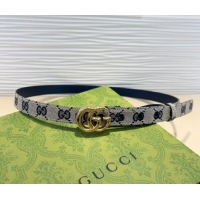 Shop Discount Gucci GG Canvas Belt 2cm with GG Buckle 0708 Blue/Grey/Gold 2024