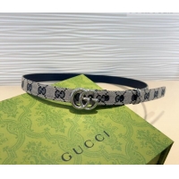 Best Quality Gucci GG Canvas Belt 2cm with GG Buckle 0708 Blue/Grey/Silver 2024