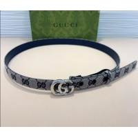 Best Quality Gucci GG Canvas Belt 2cm with GG Buckle 0708 Blue/Grey/Silver 2024