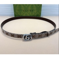Hot Sell Cheap Gucci GG Canvas Belt 2cm with GG Buckle 0708 Beige/Silver 2024