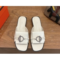Unique Style Hermes Flat Slides Sandal in Calfskin Leather with Buckle White 2026 HS030401
