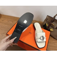 Unique Style Hermes Flat Slides Sandal in Calfskin Leather with Buckle White 2026 HS030401