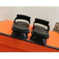Good Quality Hermes Flat Slides Sandal in Calfskin Leather with Buckle Black 2026 HS030401