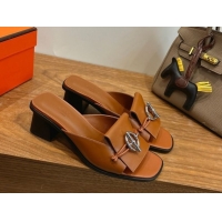 Popular Style Hermes Heel Slides Sandal 4.5cm in Calfskin Leather with Buckle Brown 2026 HS030401